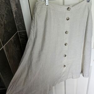 Kate Hill Size Medium Linen Button Front Cream Colored Midi Skirt